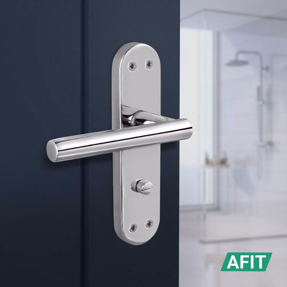 AFIT Polished Chrome T-Bar Bathroom Handle and WC Privacy Lock Backplate Set, Silver, W/D/H: 15.0 x 15.0 x 15.0 cm – 4