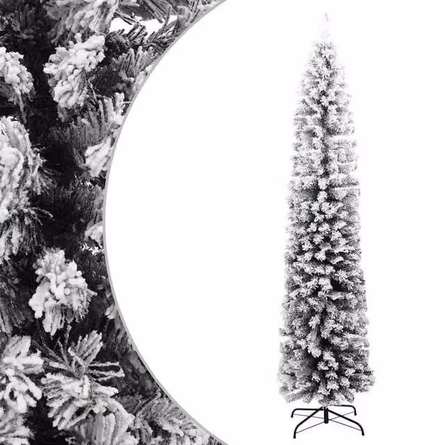 Berkfield Home Slim Flocked Snow Artificial Christmas Tree in Green and White, Height: 240 cm