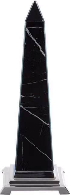 Orsina Abstract Black and Silver Marble Design Obelisk Tabletop Sculpture