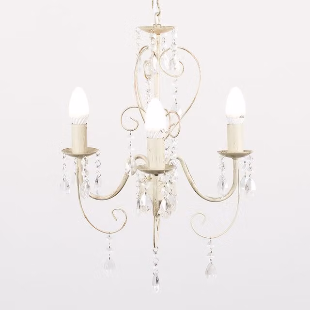 ValueLights Lille 3 Way White Ceiling Light Chandelier with Transparent Acrylic and Metal Details