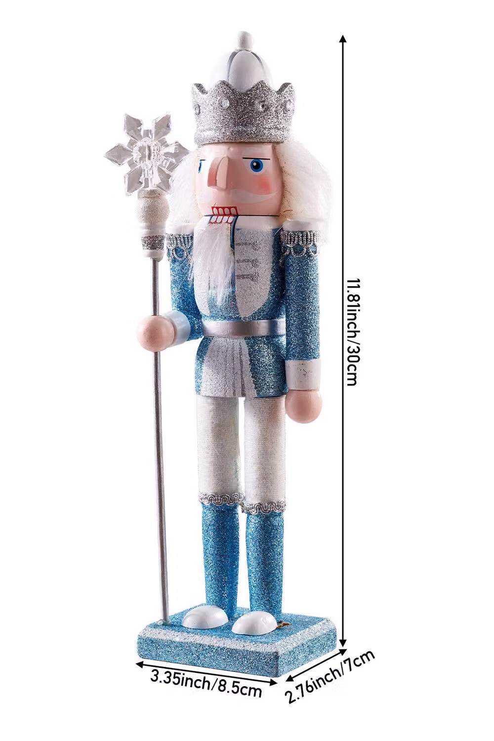 Living and Home Wooden Snowflake King Nutcracker Figurine Christmas Tabletop Decoration in Blue, Silver and White – 3