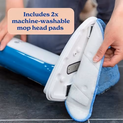 Russell Hobbs Steam Mop Broom in White and Blue with 1400W Power and 380ml Water Tank – 6