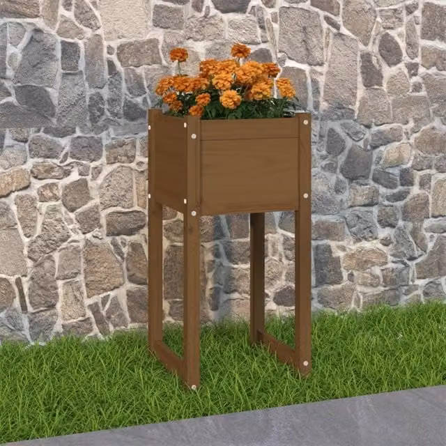 Berkfield Home Honey Brown Solid Wood Pine Planter, W/D/H: 40 x 40 x 81 cm – 1