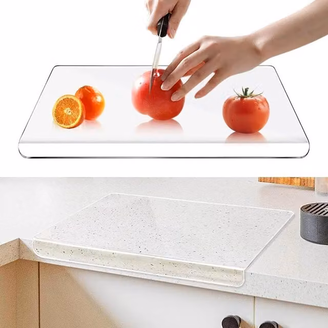 PAWNORA Rectangular Acrylic Kitchen Cutting and Chopping Countertop Board in Transparent – 1