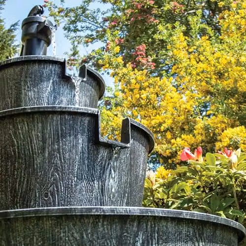 GardenKraft 21409 3 Tier Antique Silver Barrel Cascading Water Feature – 5