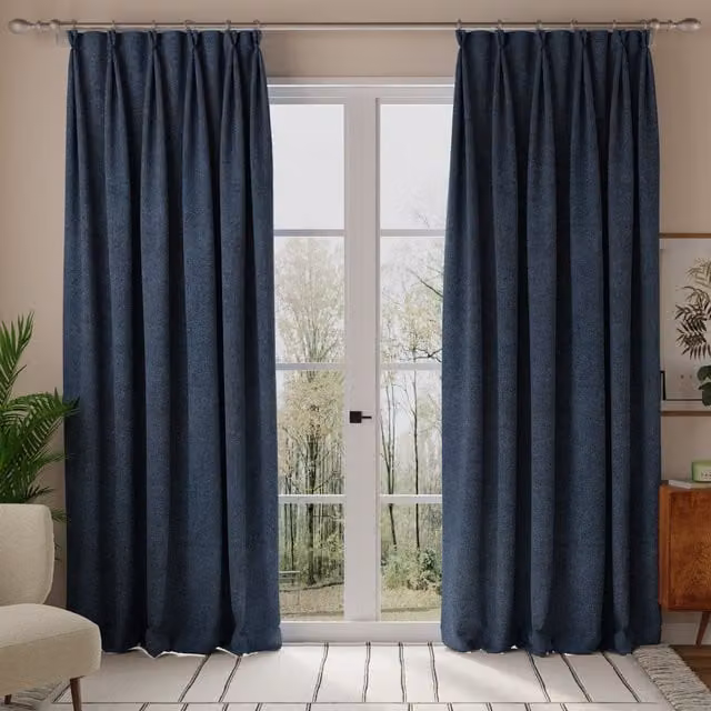 Linda Barker Petal Made to Measure Opaque Fabric Curtain Panel in Deep Blue