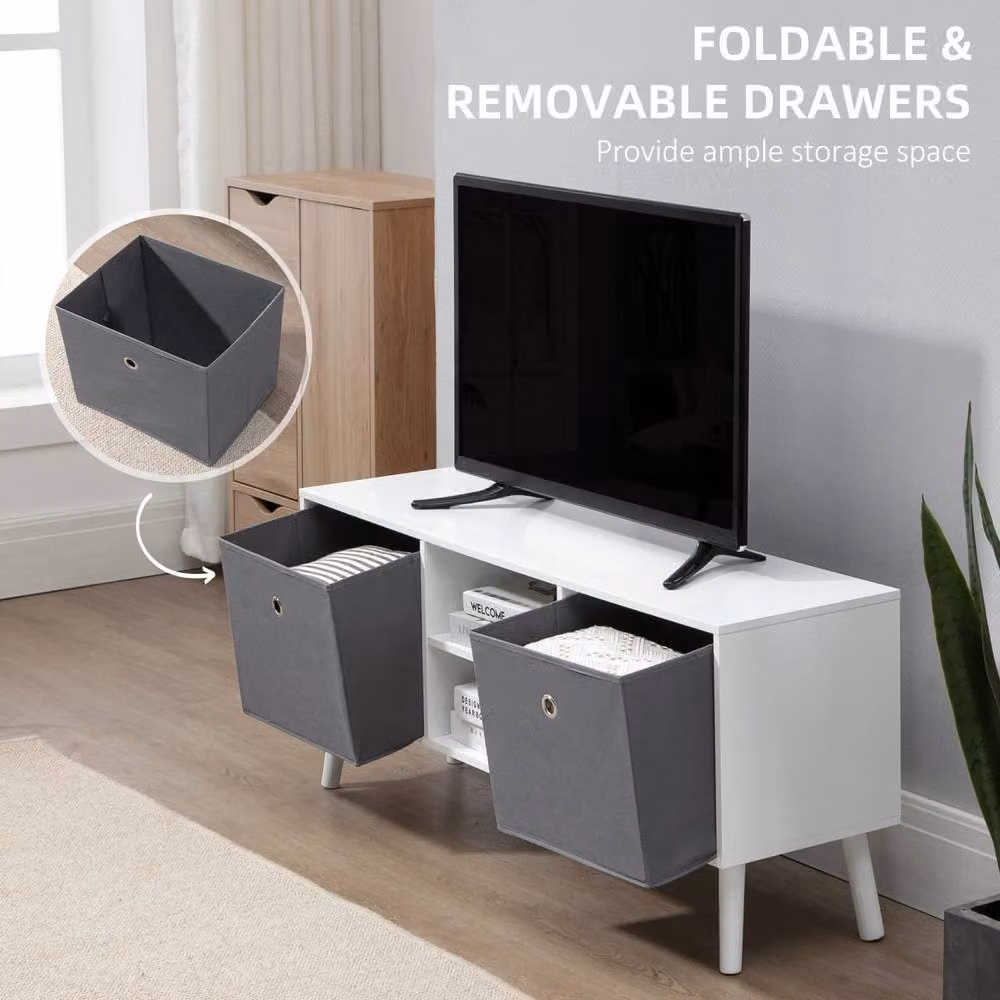 Wyld Haus Nirona Scandinavian TV Cabinet in White and Grey with Removable Fabric Drawers, Width: 110 cm – 4