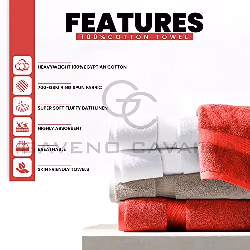 Gaveno Cavailia 4-Pack Striped Cotton Hand Towels, Red, 700 GSM – 2