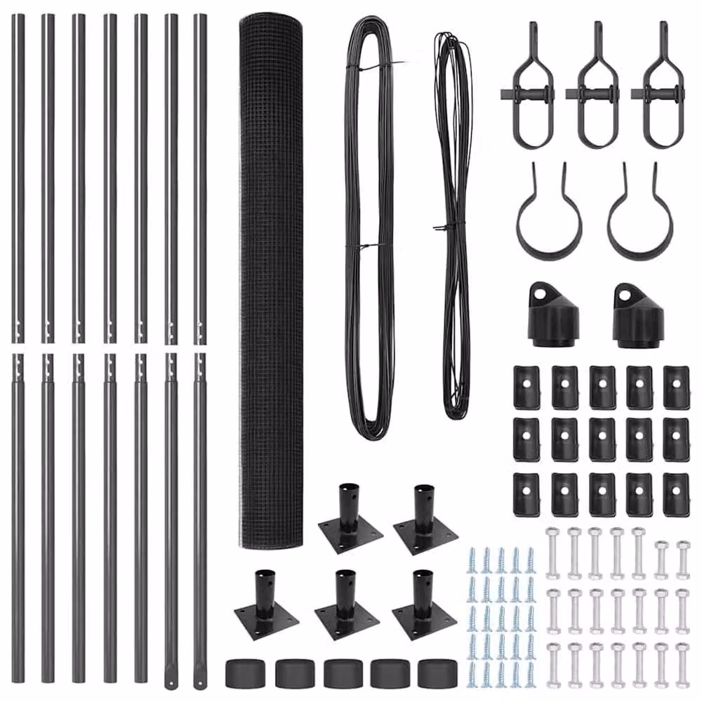 Berkfield Home Modern Welded Wire Fence with 7 Flanged Posts, Grey Powder-Coated Steel – 5