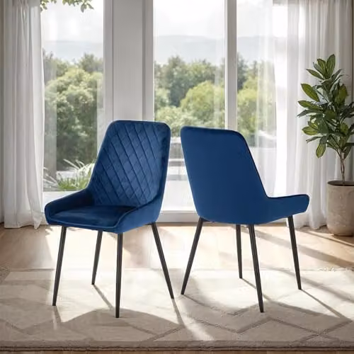 Seconique Avery Set of 2 Blue Velvet Dining Chairs – 2