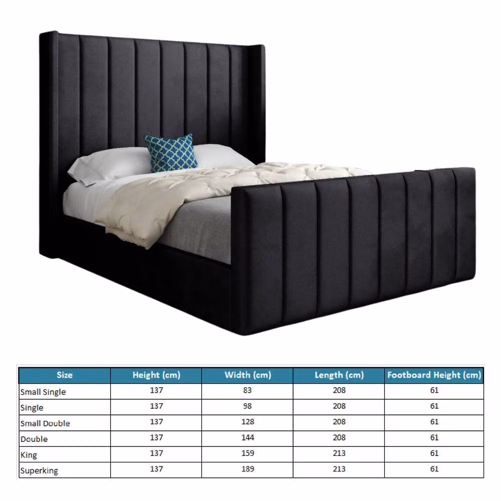 Casani Sherington Upholstered Designer Bed Frame in Black Soft Velvet, Size: Single (W/D/H: 90 x 200 x 137 cm) – 6