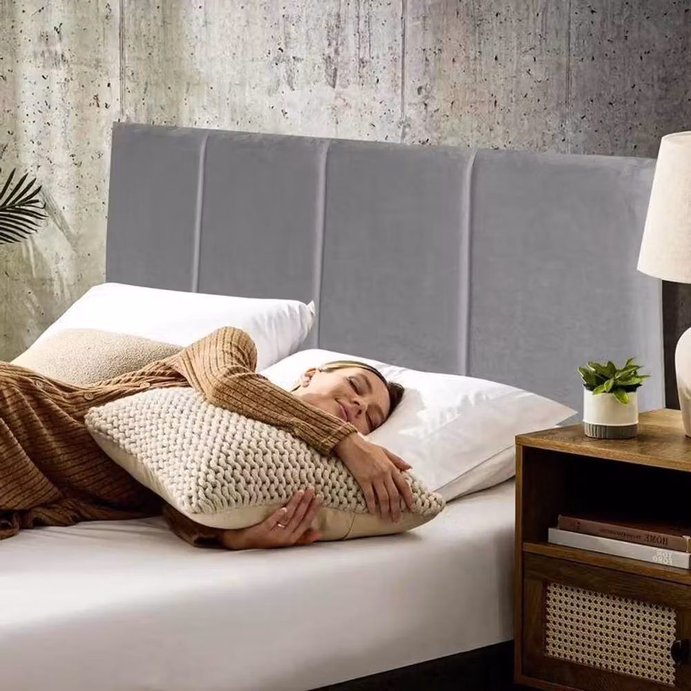 Soft Snooze Beds Ruby Luxury Plush Fabric Headboard for Small Double Divan Bed in Silver Grey, Height: 60.96 cm – 2