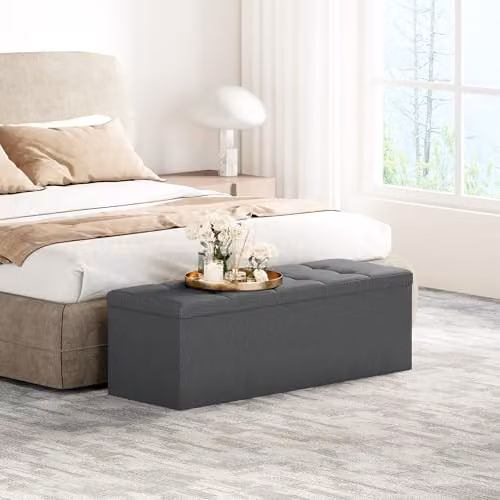 MCC Direct Foldable Upholstered Storage Ottoman Bench in Grey, W/D/H: 110 x 36 x 36 cm – 2
