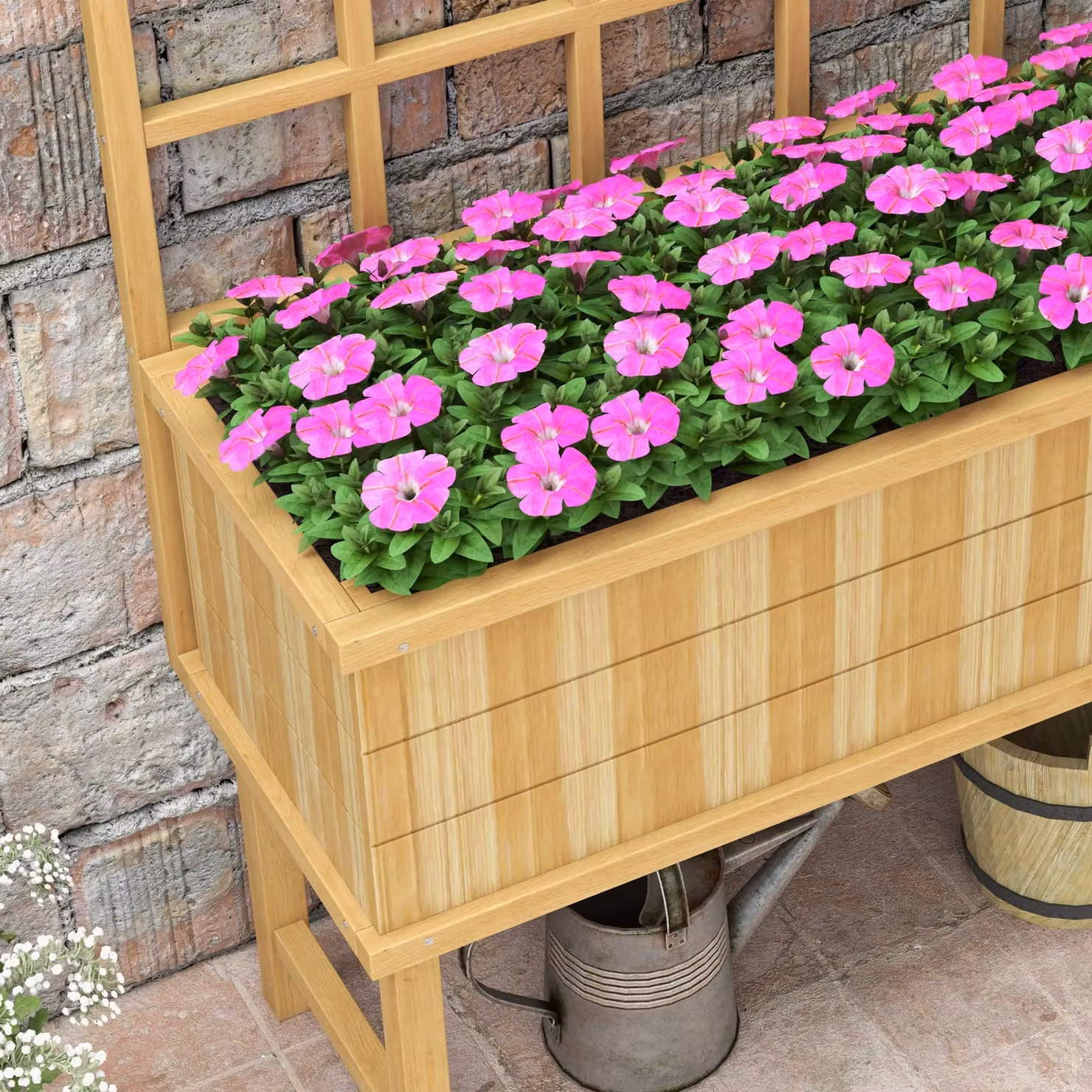 Outsunny Brown Wooden Raised Planter with Trellis for Climbing Plants, W/D/H: 140 x 45 x 105 cm – 4