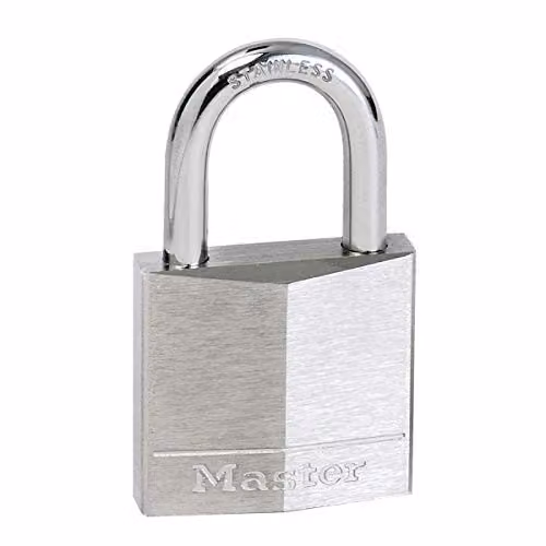 Master Lock Marine Padlock with Key, Silver and Grey, W/D/H: 6.5 x 4.0 x 0.1463 cm