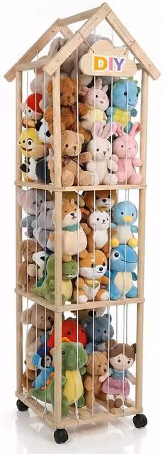 Levede Natural Pine Plush Toy Storage Holder with Lockable Wheels, W/D/H: 150 x 40 x 40 cm