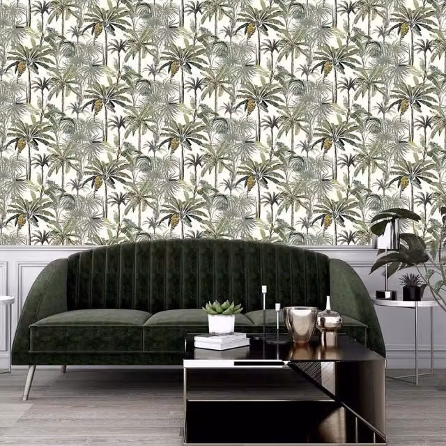 Arthouse Tropical Banana Leaves Botanical Wallpaper in Green and White