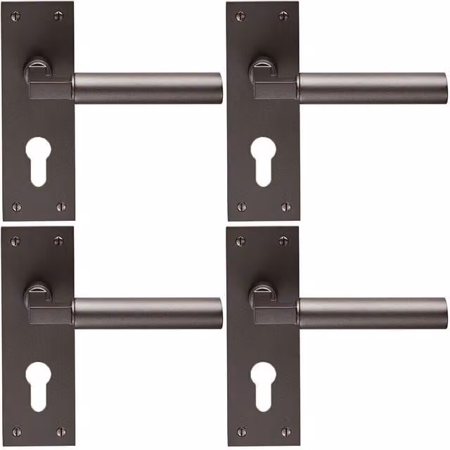 Loops 4x Pair Round Bar Handles with Slim Euro Lock Backplate, Matt Bronze, W: 150 mm x H: 50 mm