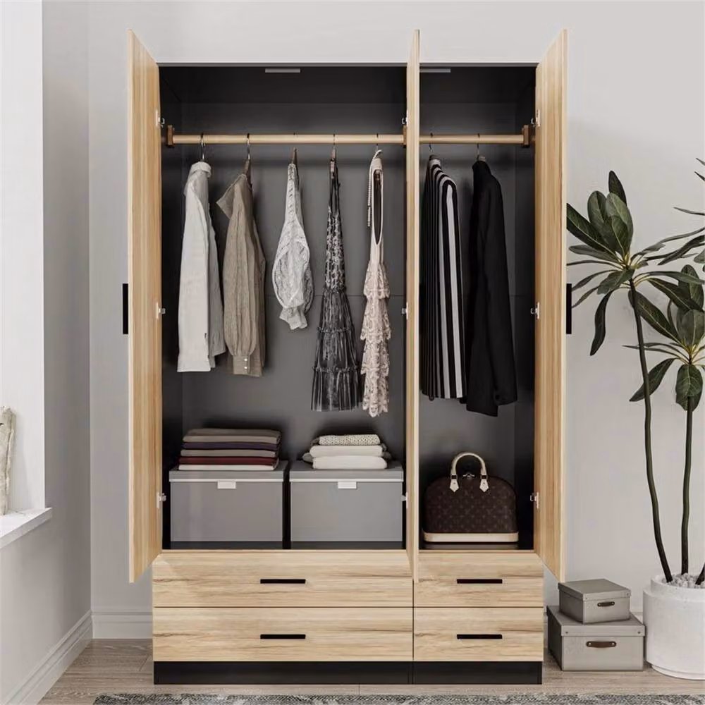 FORGEVIO Modern 3 Door 4 Drawer Wardrobe in Black and Light Oak Wood – 3