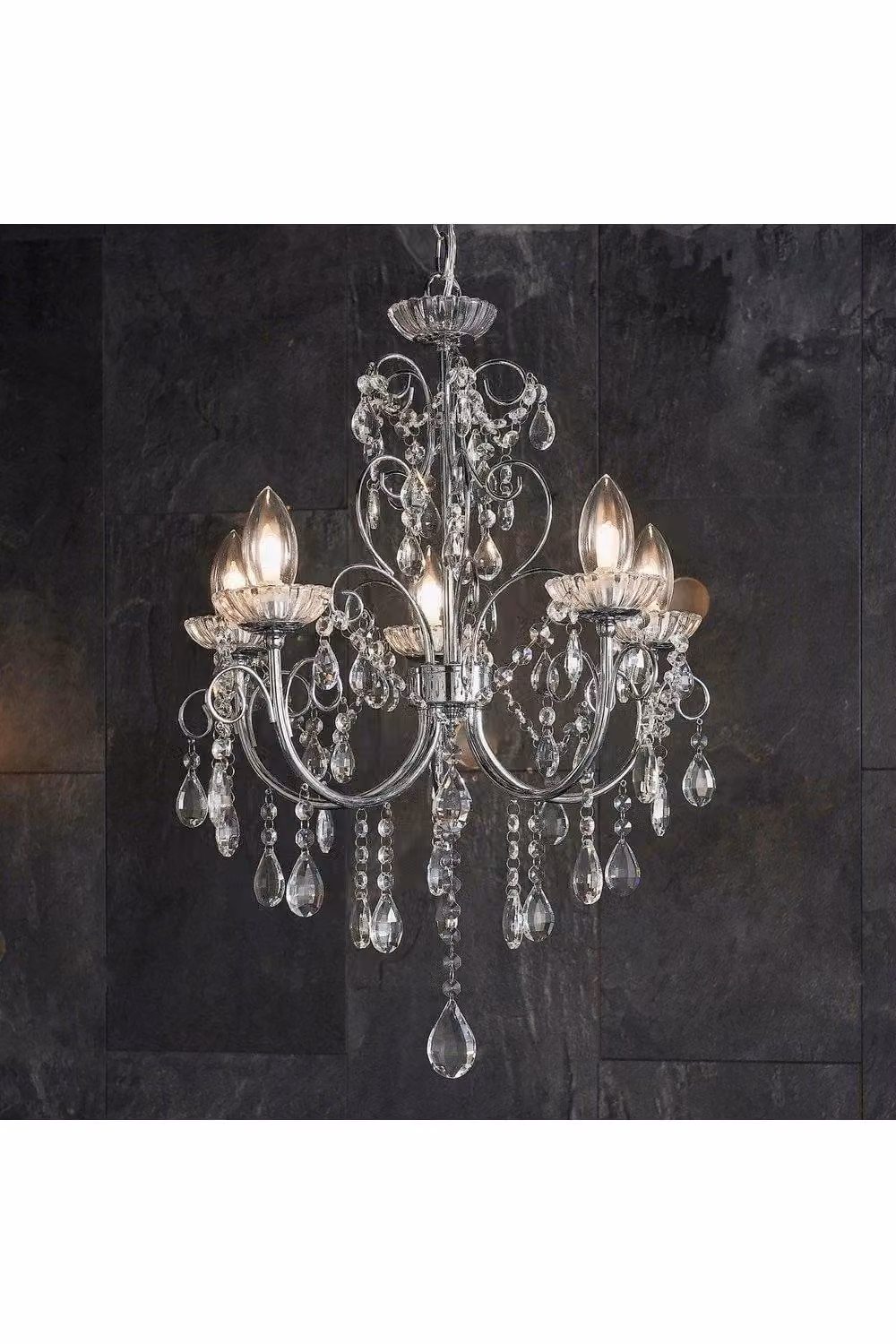 Netlighting Tabitha 5 Light Bathroom Ceiling Pendant Light in Chrome with Clear Crystal Glass Detail, IP44, G9 – 2