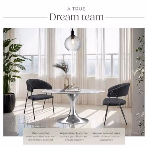 tectake Bedano Set of 2 Dining Chairs in Black with Woven Fabric and Metal Legs – 5