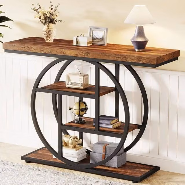 NESTLUNE Industrial Narrow Console Table in Brown, W/D/H: 100 x 15 x 80 cm
