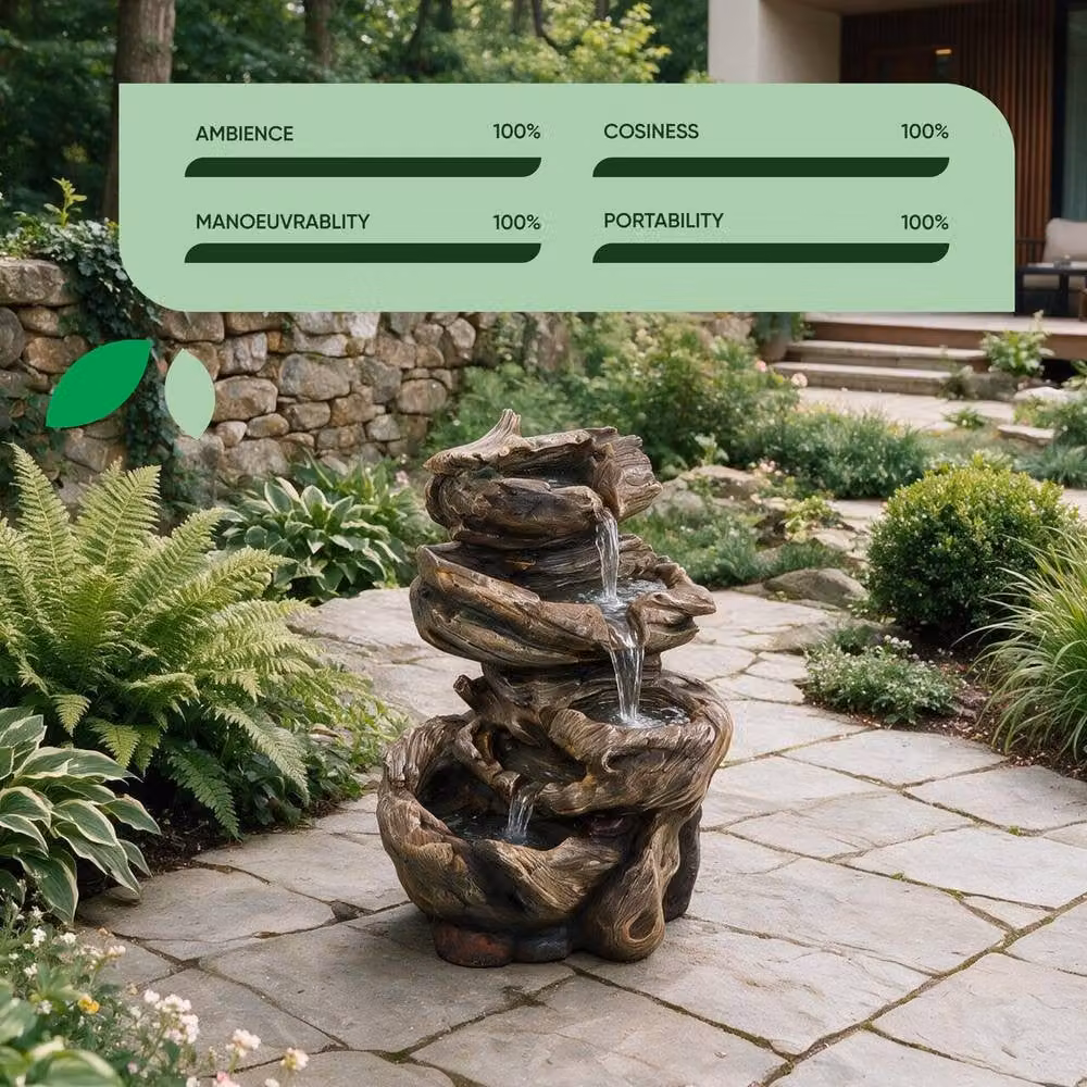 Gardenwize Solar Powered Rock Stack Cascade Garden Water Fountain in Brown, W/D/H: 30.0 x 22.0 x 47.2 cm – 5