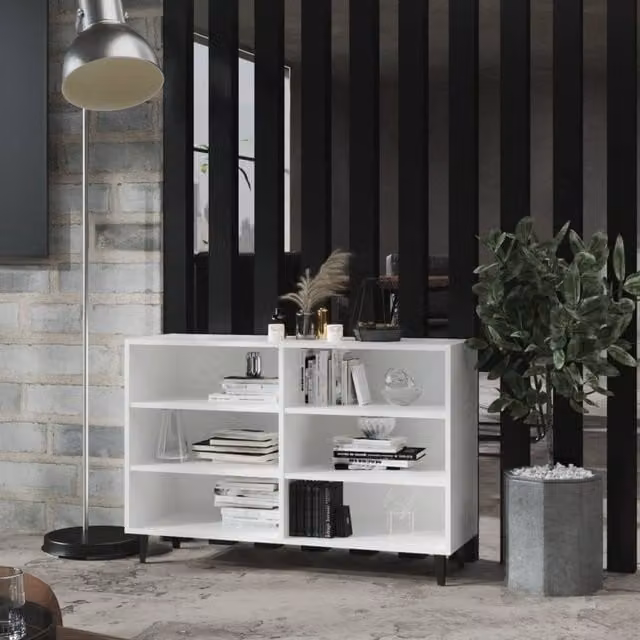 Berkfield Home White Industrial Sideboard in MDF and Metal, W/D/H: 103.5 x 35 x 70 cm