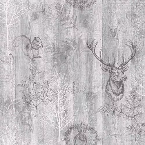 Holden Decor Glasshouse Country House Animal Pattern Wallpaper in Grey and Silver, Vinyl Smooth Finish