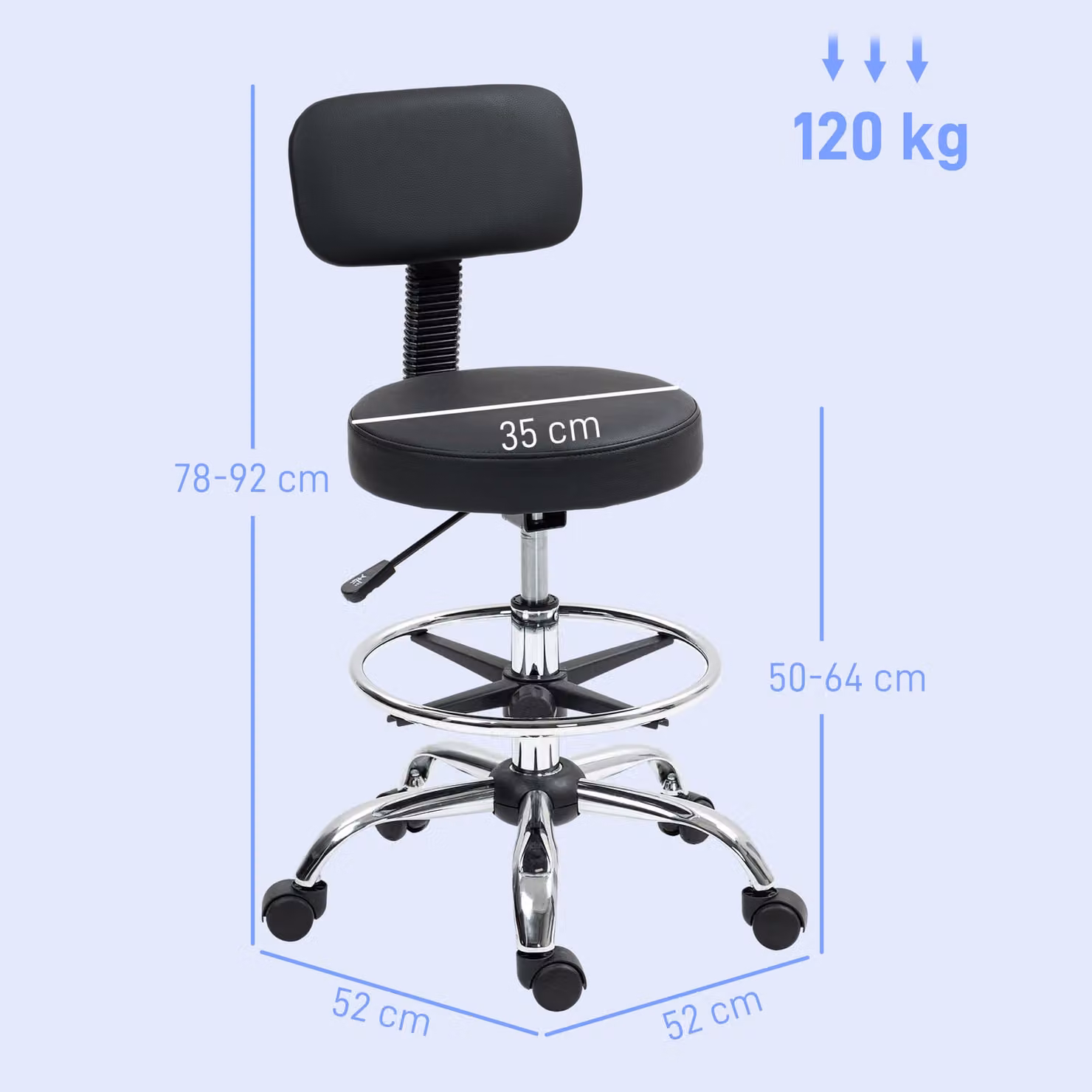 HOMCOM Black Faux Leather Draughtsman Chair with Footrest and 360 Degree Swivel – 3