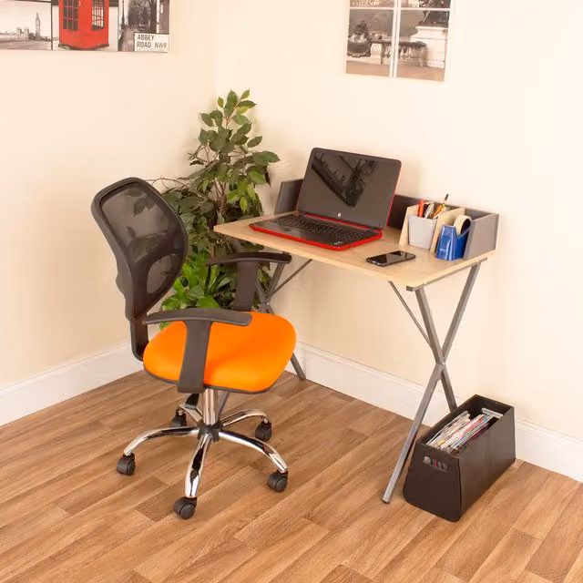 Core Products Ltd Modern Home Office Desk and Chair Set in Light Oak with Grey, Orange and Black Upholstery