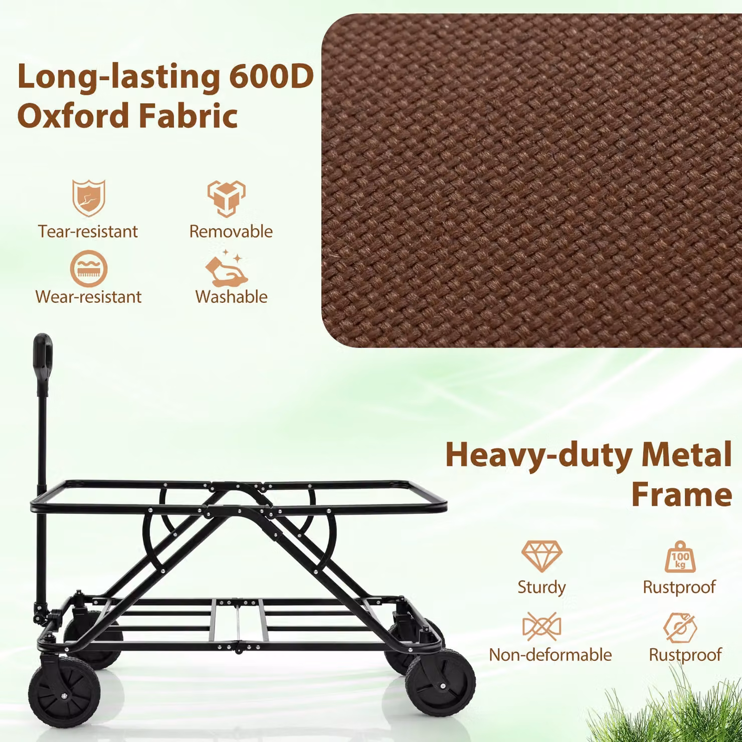 Costway Heavy-Duty Collapsible Foldable Wagon Cart with Adjustable Handlebar in Brown – 2