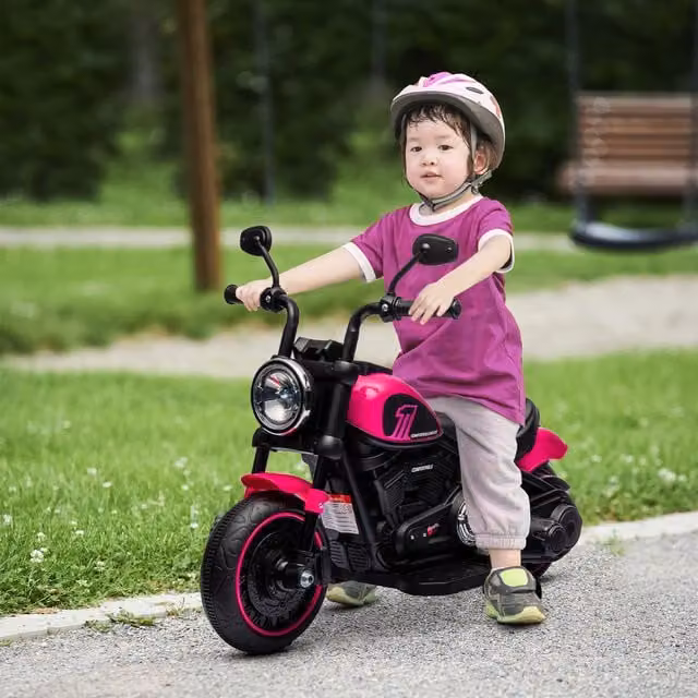 HOMCOM 6V Electric Motorbike with Training Wheels and Headlight, Pink