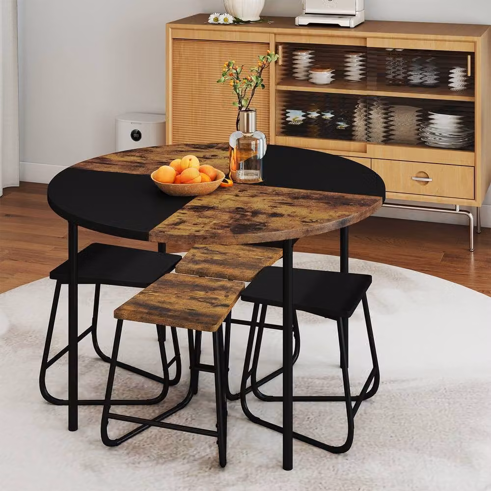 Costway 5-Piece Round Dining Set with 4 Stools in Multicolour – 3