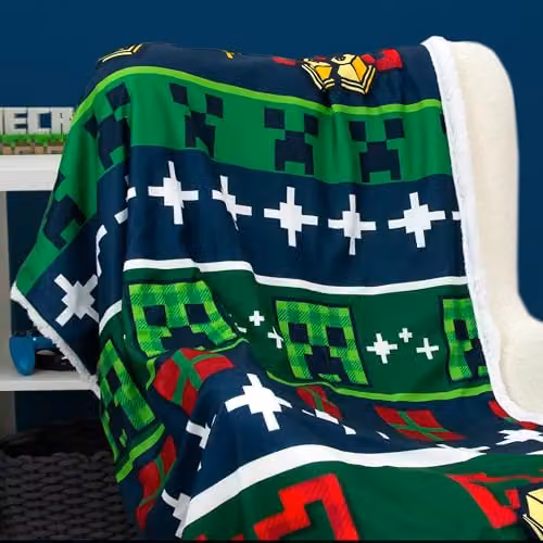 Character World Minecraft Bells Fleece Blanket with Sherpa, Multicolour – 5