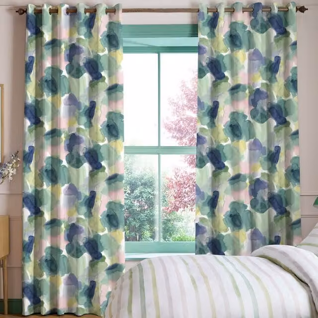 Bluebellgray Lochaber Made To Measure Blackout Cotton Eyelet Curtains in Multicolour Graphic Nature Design