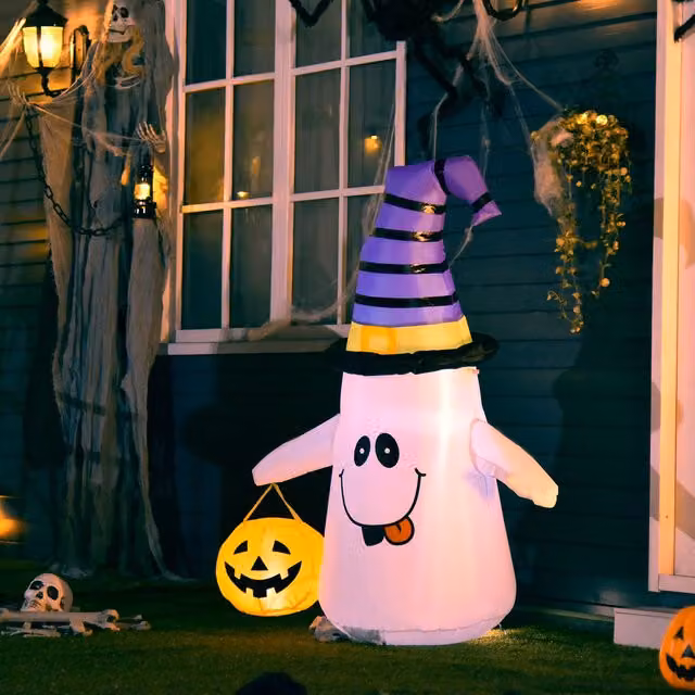 HOMCOM Witch Ghost Inflatable Halloween Decoration with Multicolour Lights