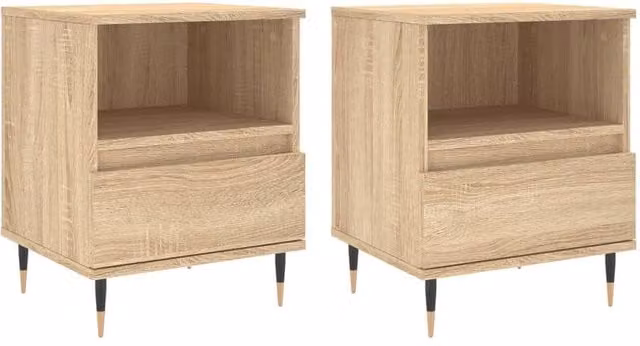 Berkfield Home Set of 2 Sonoma Oak Bedside Cabinets in Light Brown, W/D/H: 40 x 35 x 50 cm