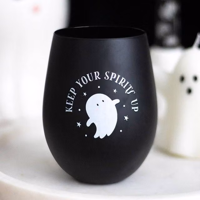 Uniqueful Keep Your Spirits Up Stemless Ghost Glass Tumbler in Black, 550ml – 1