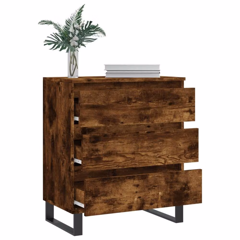 Berkfield Home Industrial Sideboard in Smoked Oak and Brown, W/D/H: 60 x 35 x 70 cm – 4