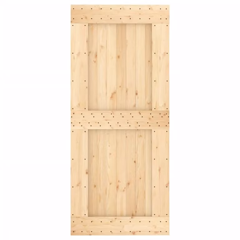 Berkfield Home Rustic Brown Solid Pine Sliding Door with Hardware Set W: 90 cm, H: 210 cm