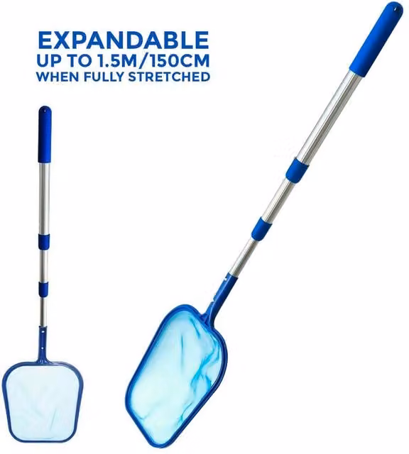 FLAVORA 3 Way Telescopic Pool Leaf Skimmer Net in Blue with Aluminium Handle