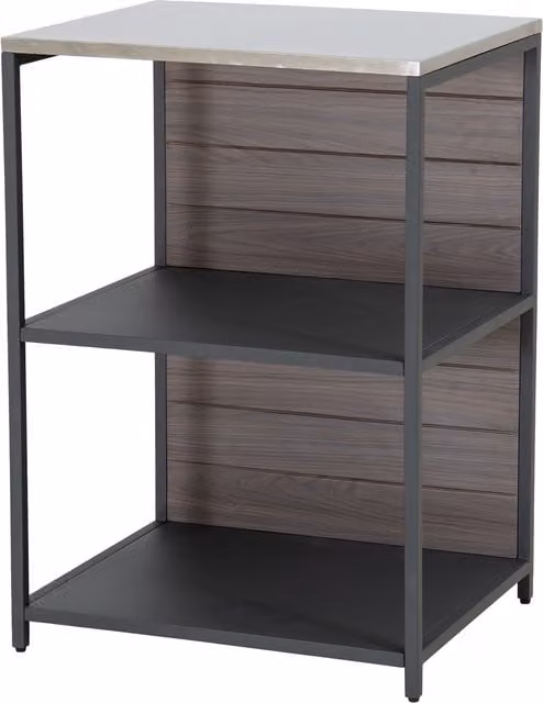 Fleetwood Modern Outdoor Kitchen Shelf with Back Panel in Brown and Grey Stainless Steel
