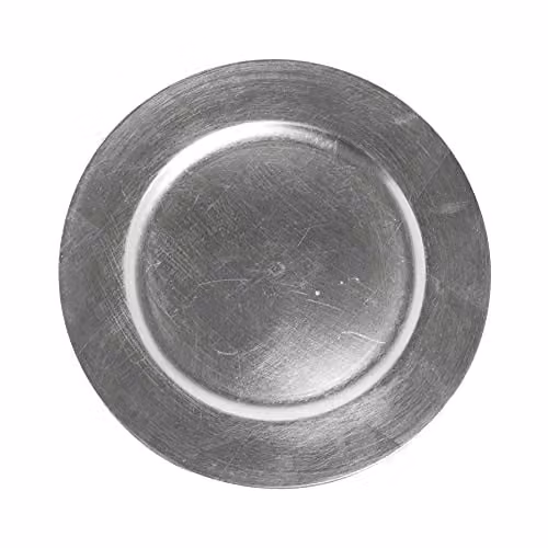 Simpa Decorative Reusable Plastic Charger Plates in Silver, 33cm Diameter, Set of 6