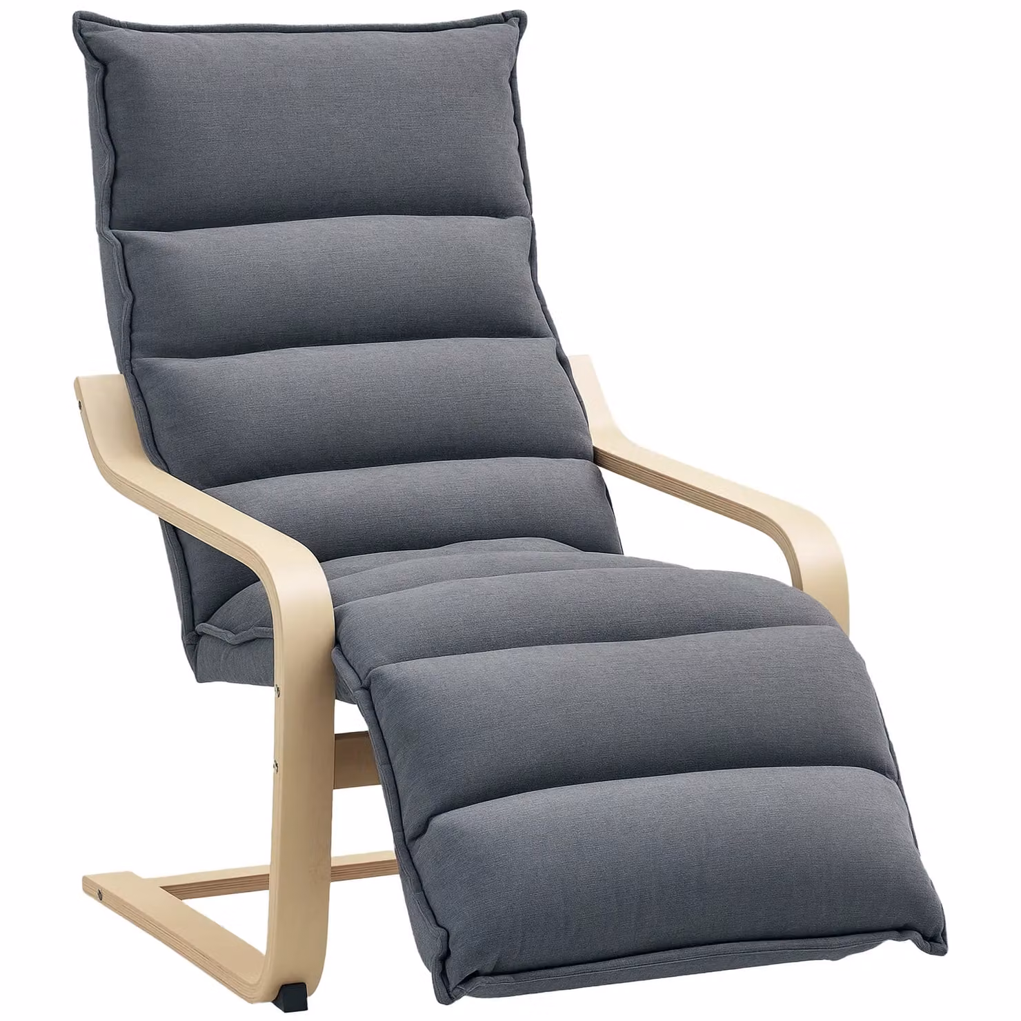 HOMCOM Scandinavian Birch Wood Lounge Chair with Armrests in Grey – 2