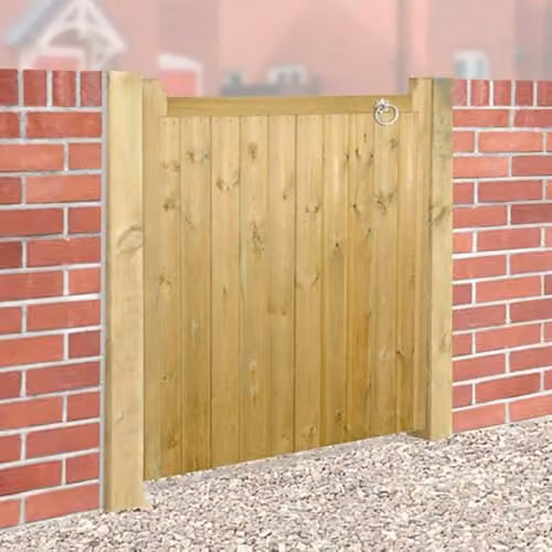 Burbage Iron Craft Drayton Square Top Low Single Gate, Pressure Treated Scandinavian Redwood, Brown, W: 90 cm, H: 95 cm