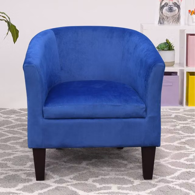 Comfy Living Modern Blue Brushed Velvet Tub Chair with Solid Wood Frame