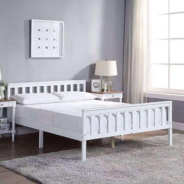 Home Treats Classic Solid Pine Wooden Bed Frame, White, 200 x 200 cm