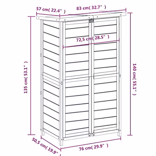 vidaXL Garden Tool Shed in Brown Solid Wood Pine, W: 83 cm, D: 57 cm, H: 140 cm – 3