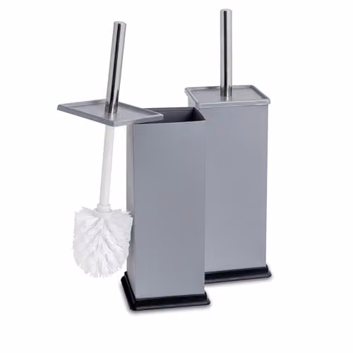 Harbour Housewares Matte Grey Square Toilet Brush and Holder Set of 2, Stainless Steel and Plastic Freestanding Design with Enclosed Cover
